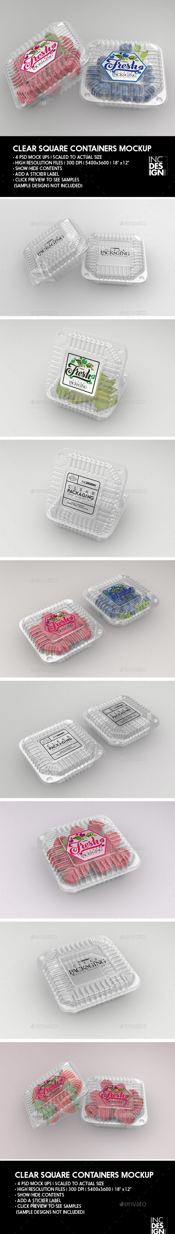 Download Clear Square Clamshell Food Container Packaging Mockup By Incybautista