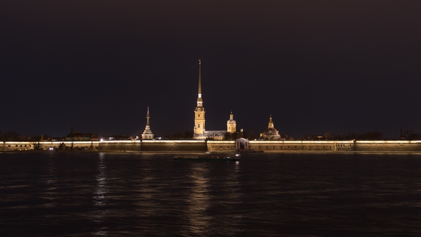 Peter and Paul Fortress Night  Is the Original Citadel of St. Petersburg, Russia