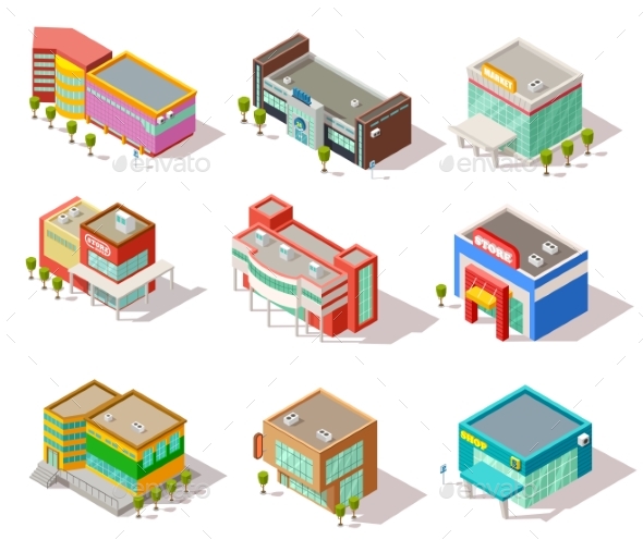 Isometric Mall, Store, Shop and Supermarket - Buildings Objects