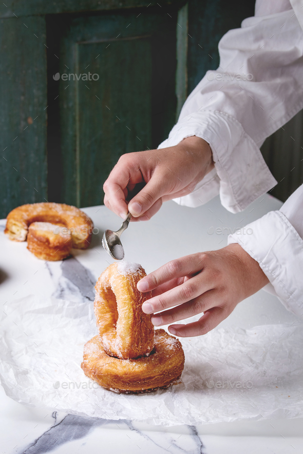 Puff pastry donuts cronuts - Stock Photo - Images