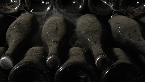 Production of Sparkling Wine of Champagne . Old Wine Cellars a Warehouse with Bottles alt