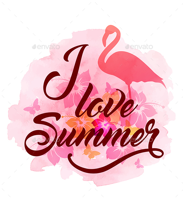 Tropical Background with Pink Flamingo - Animals Characters