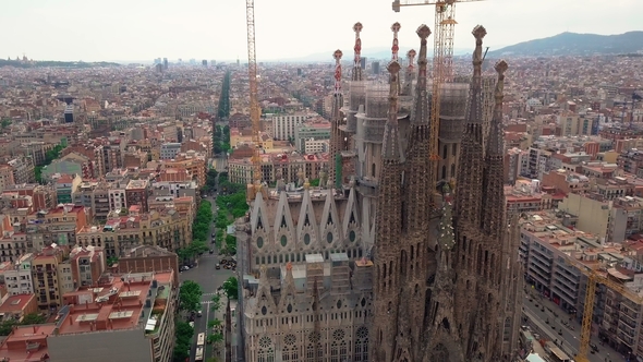 Aerial View La Sagrada Familia - the Impressive Cathedral Designed By Gaudi alt