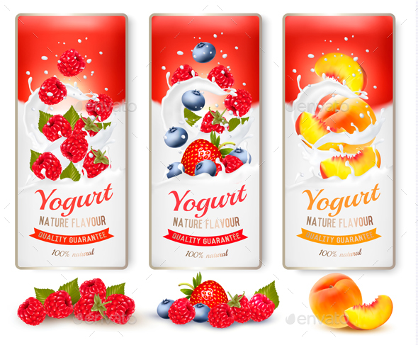 Berries and Fruit Falling Into Milk and Juice Splashes - Food Objects