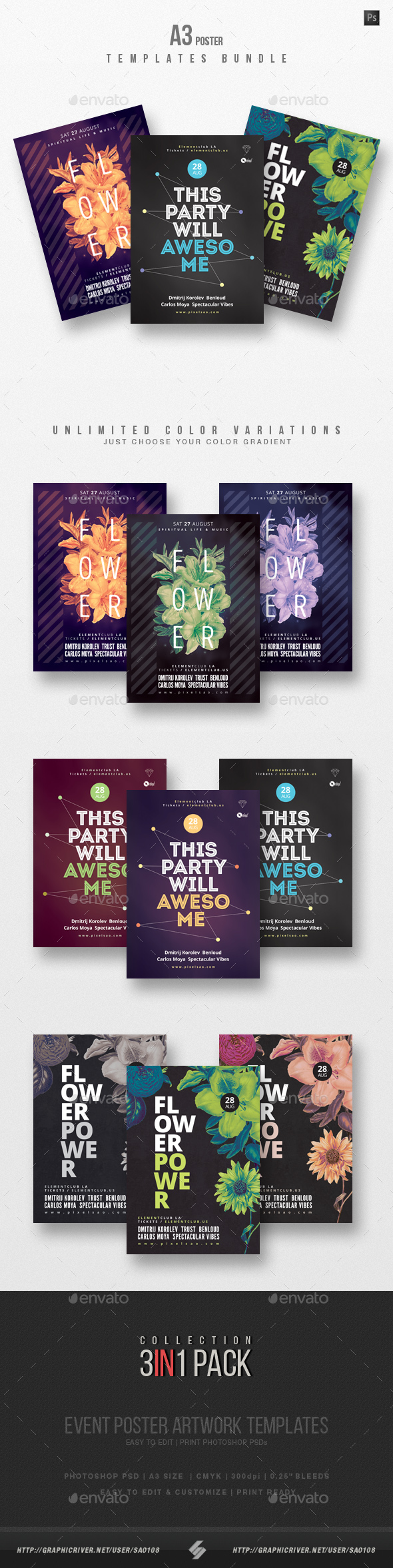 Creative Sound vol7 - Party Flyer Templates Bundle A3 - Events Flyers
