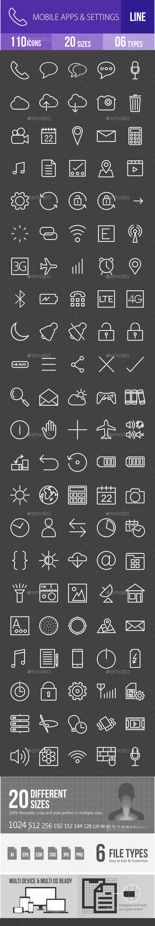 Mobile Apps & Settings Line Inverted Icons - Icons