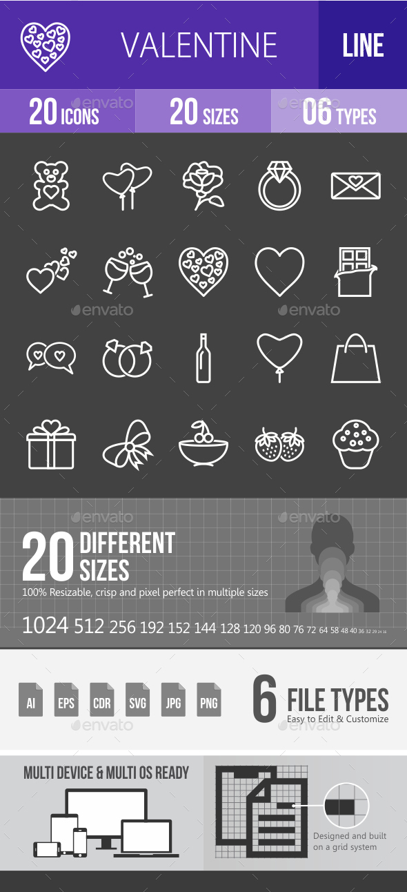 Valentine Line Inverted Icons - Icons