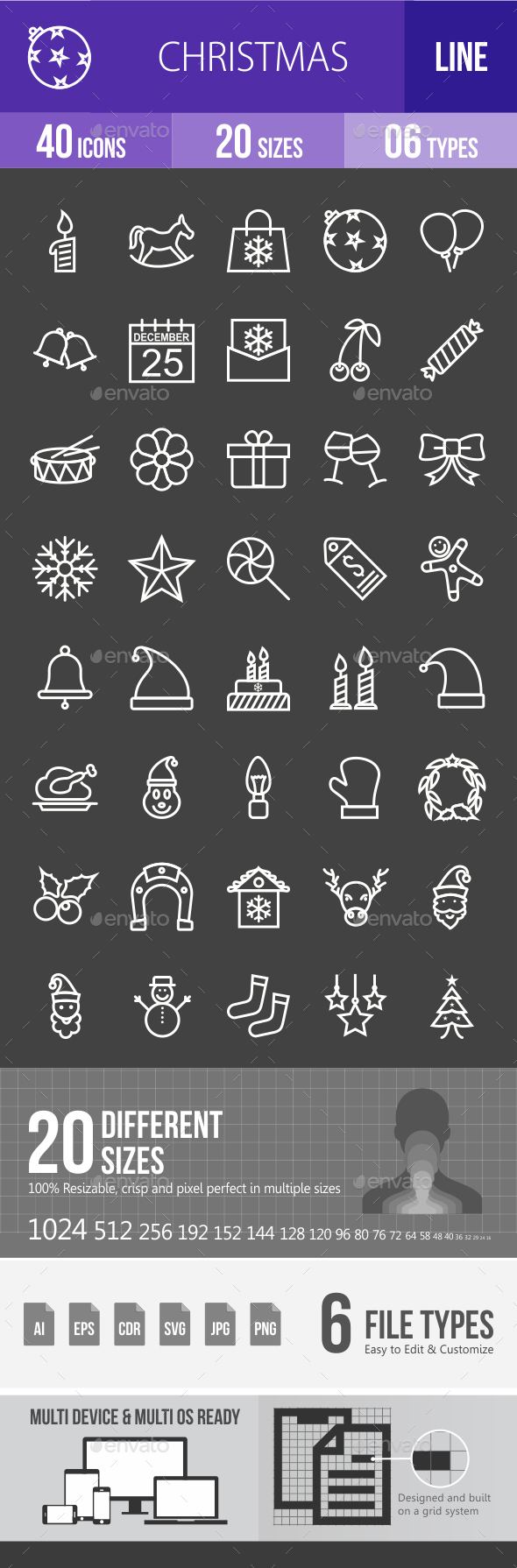 Christmas Line Inverted Icons - Icons