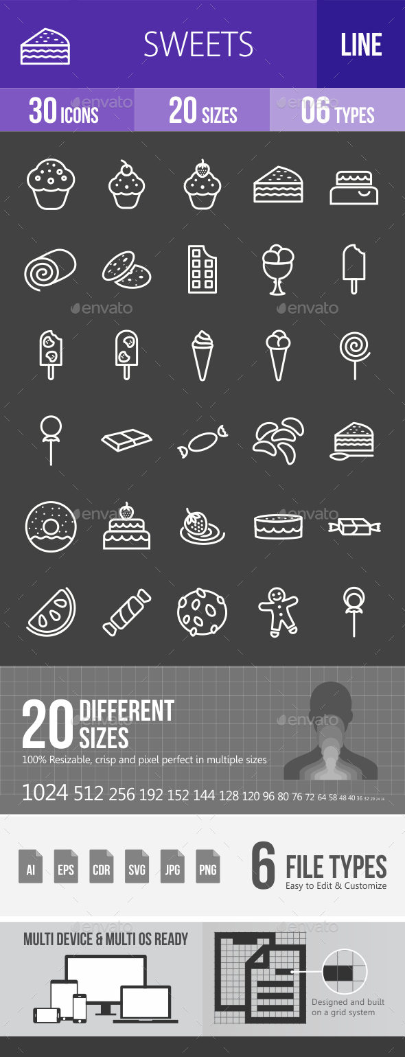 Sweets Line Inverted Icons - Icons