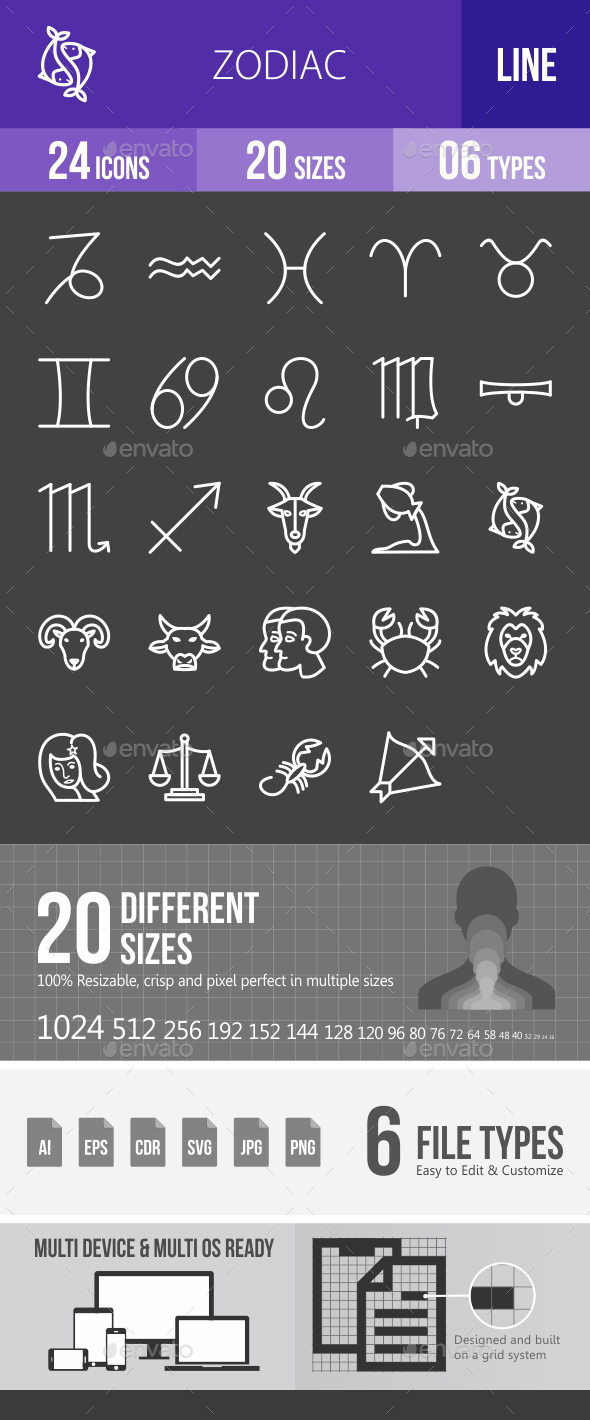 Zodiac Line Inverted Icons - Icons