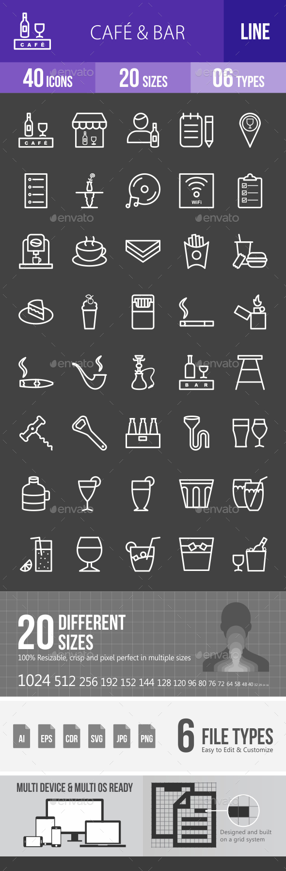 Cafe & Bar Line Inverted Icons - Icons