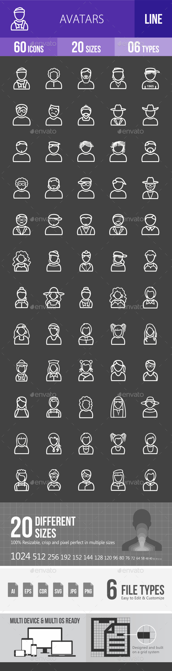 Avatars Line Inverted Icons - Icons