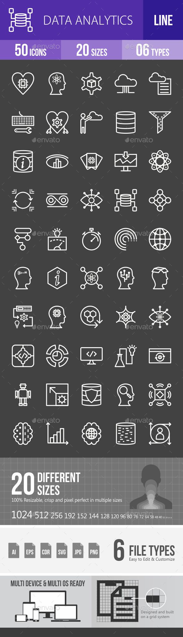 Data Analytics Line Inverted Icons - Icons
