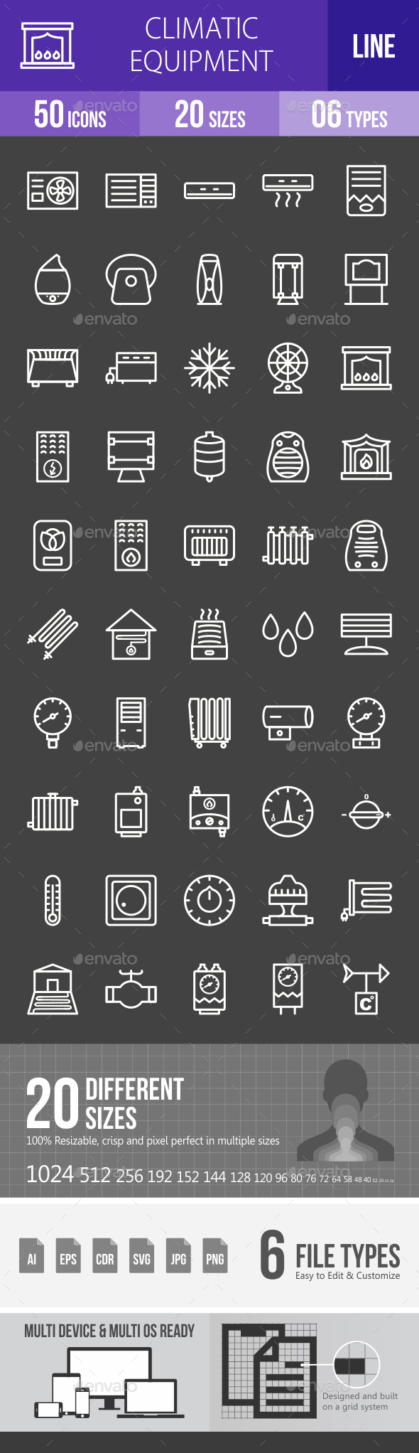 Climatic Equipment Line Inverted Icons - Icons