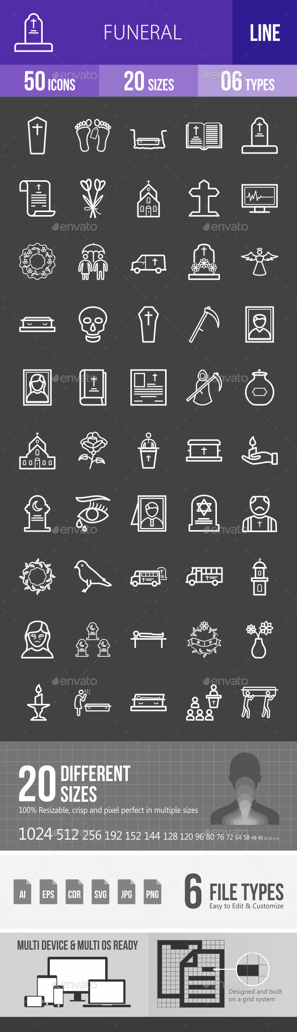 Funeral Line Inverted Icons - Icons