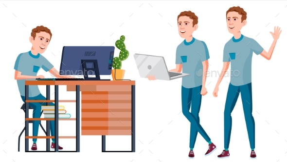 Businessman Worker Vector. Silhouette - People Characters