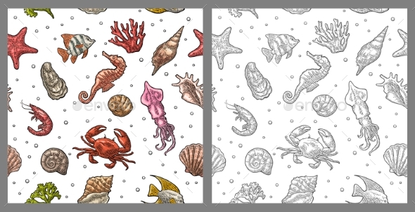 Seamless Sea Pattern - Animals Characters