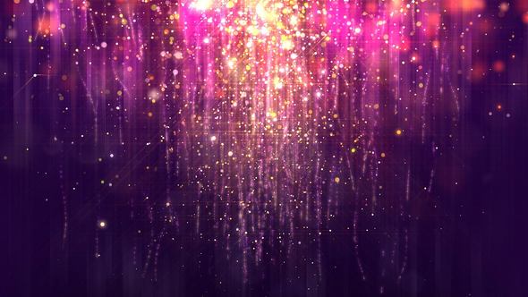 Purple Gold Glossy Rain Background with Glitter Particles