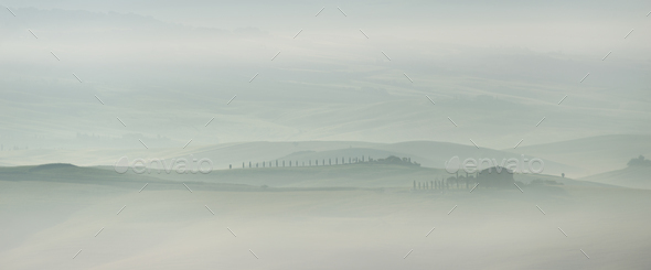 Pastel landscape in the early morning in Tuscany - Stock Photo - Images