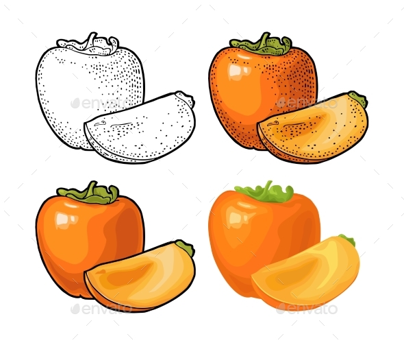 Whole and Half Persimmon - Food Objects
