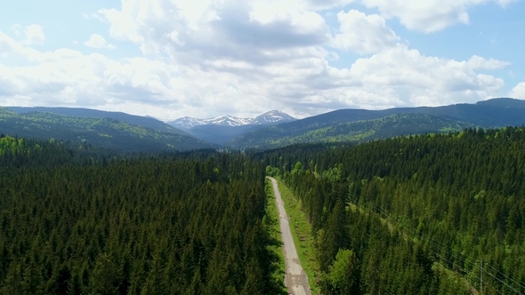 Aerial View of Road To Mountain Hoverla, Ukraine