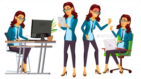 Office Worker Vector. Business Woman Character. Secretary, Accountant. - People Characters