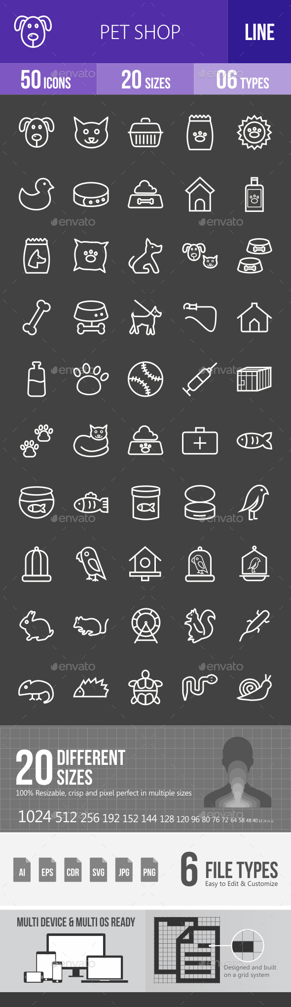 Pet Shop Line Inverted Icons - Icons