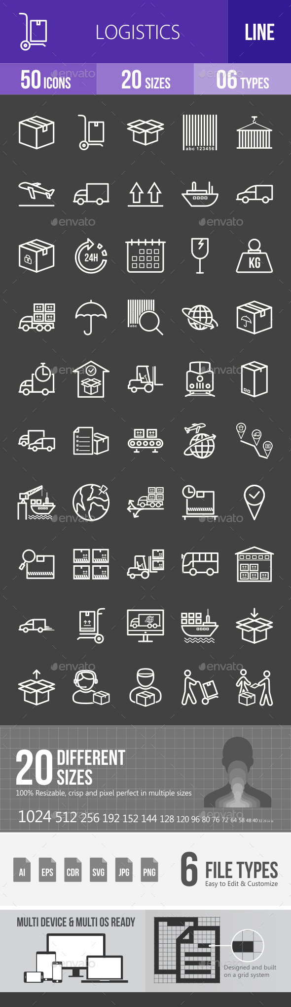 Logistics Line Inverted Icons - Icons