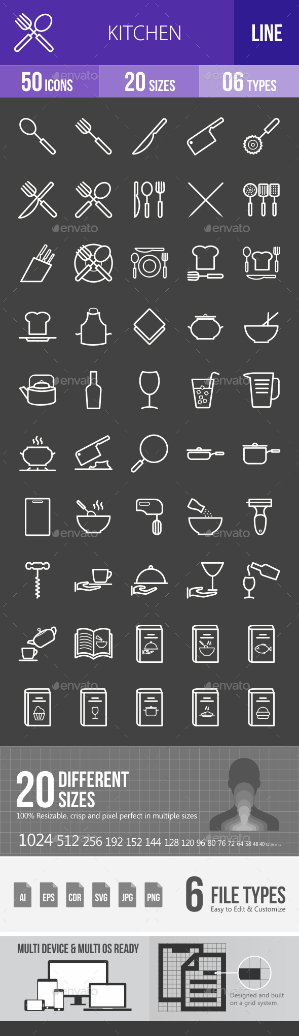 Kitchen Line Inverted Icons - Icons