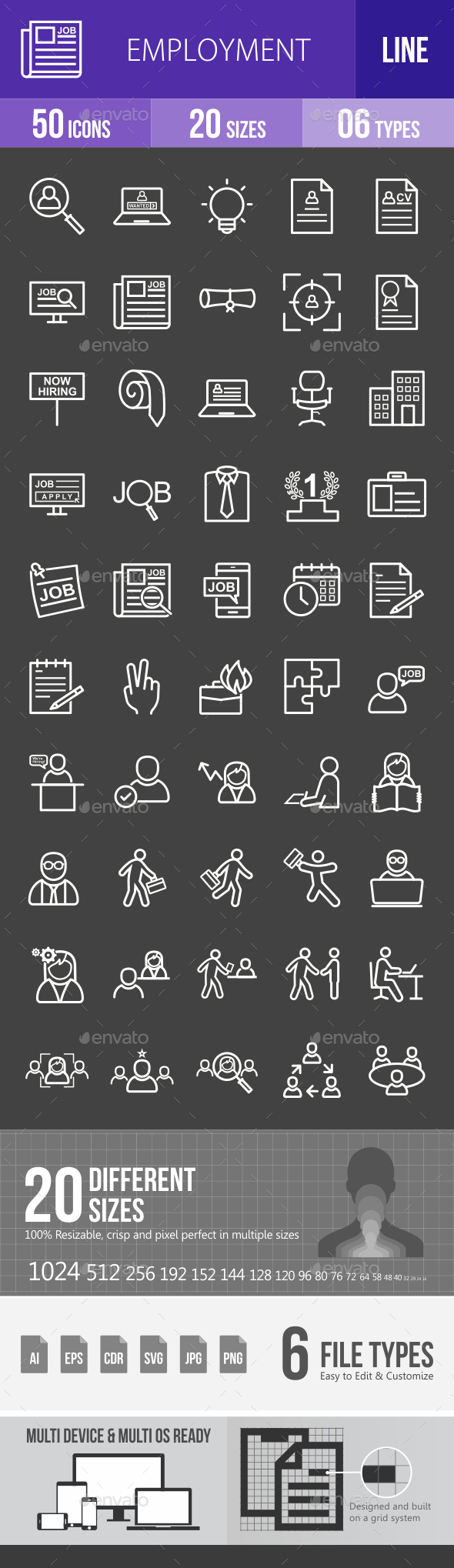 Employment Line Inverted Icons - Icons