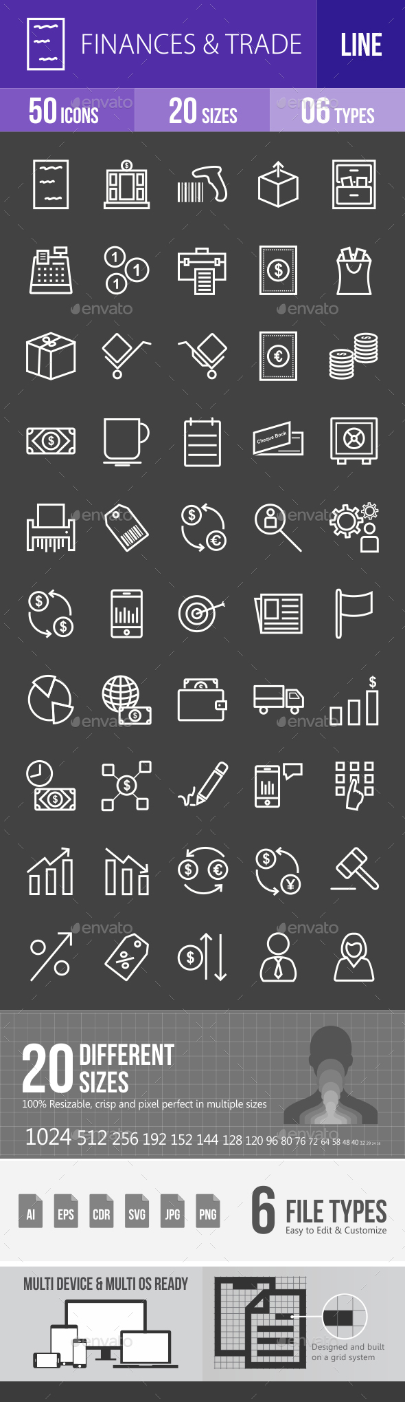 Finances & Trade Line Inverted Icons - Icons