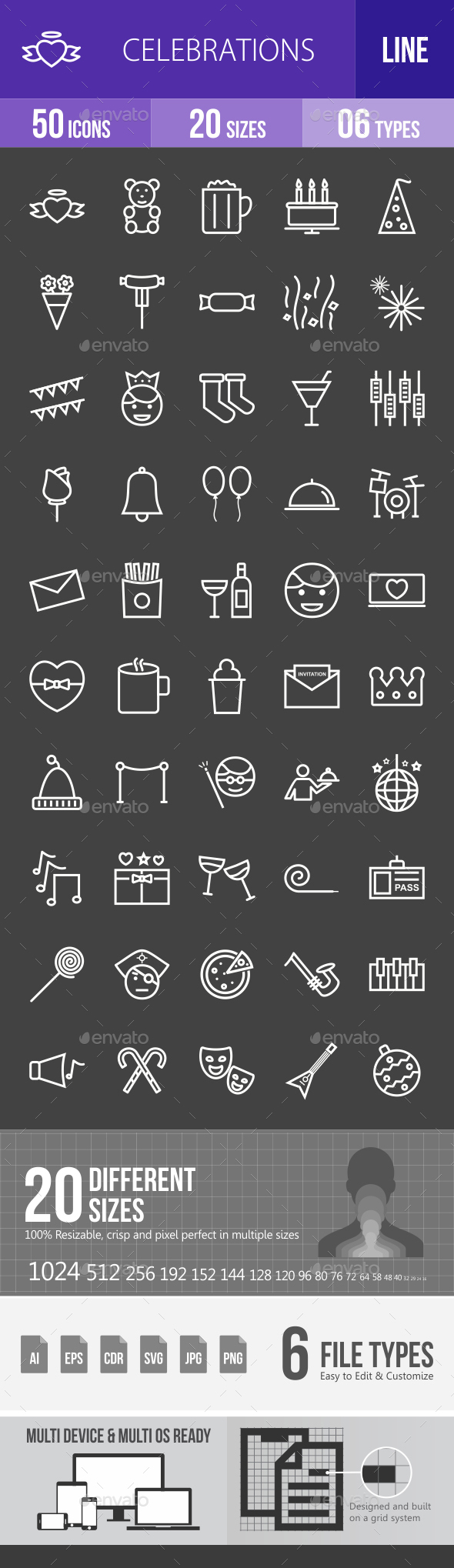 Celebrations Line Inverted Icons - Icons