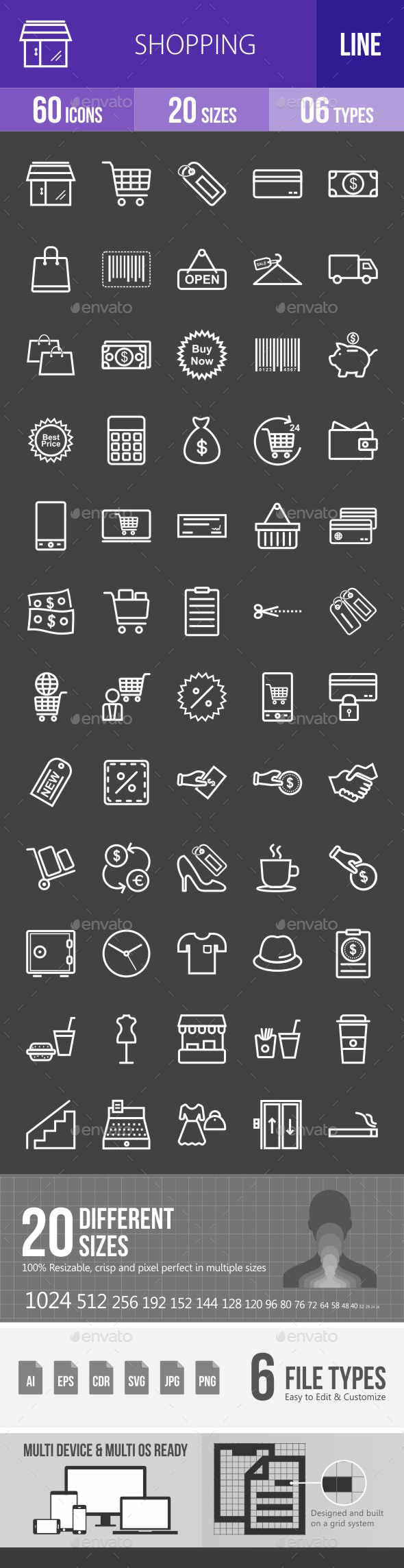 Shopping Line Inverted Icons - Icons