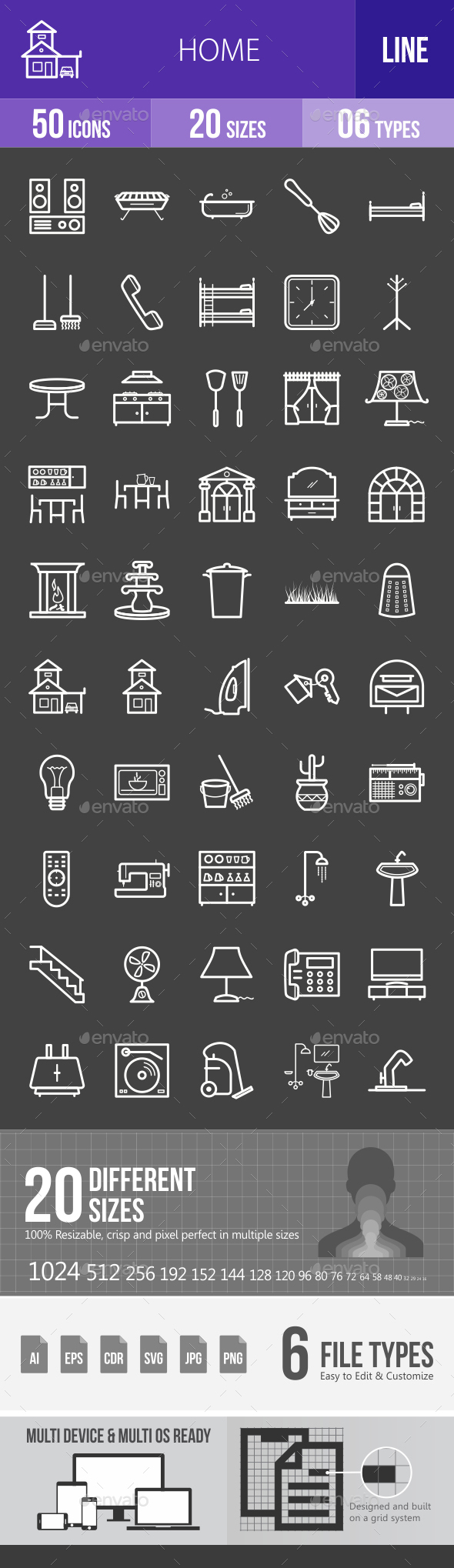 Home Line Inverted Icons - Icons