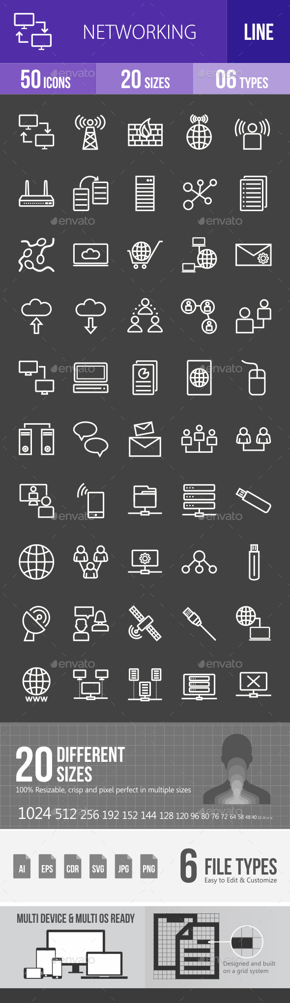 Networking Line Inverted Icons - Icons
