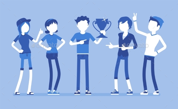 Male Winner and Supporting Friends - Miscellaneous Vectors
