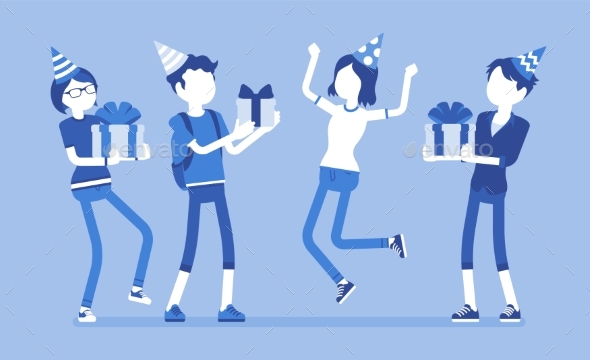 Happy People at Birthday Party Celebration - Miscellaneous Vectors