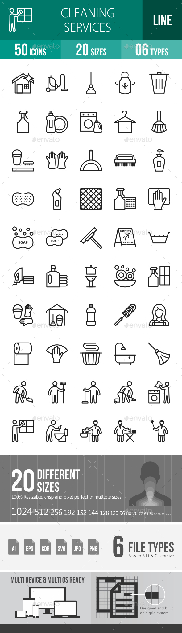 Cleaning Services Line Icons - Icons