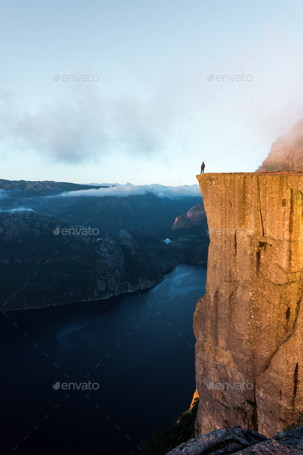 Misty morning on Preikestolen - Stock Photo - Images