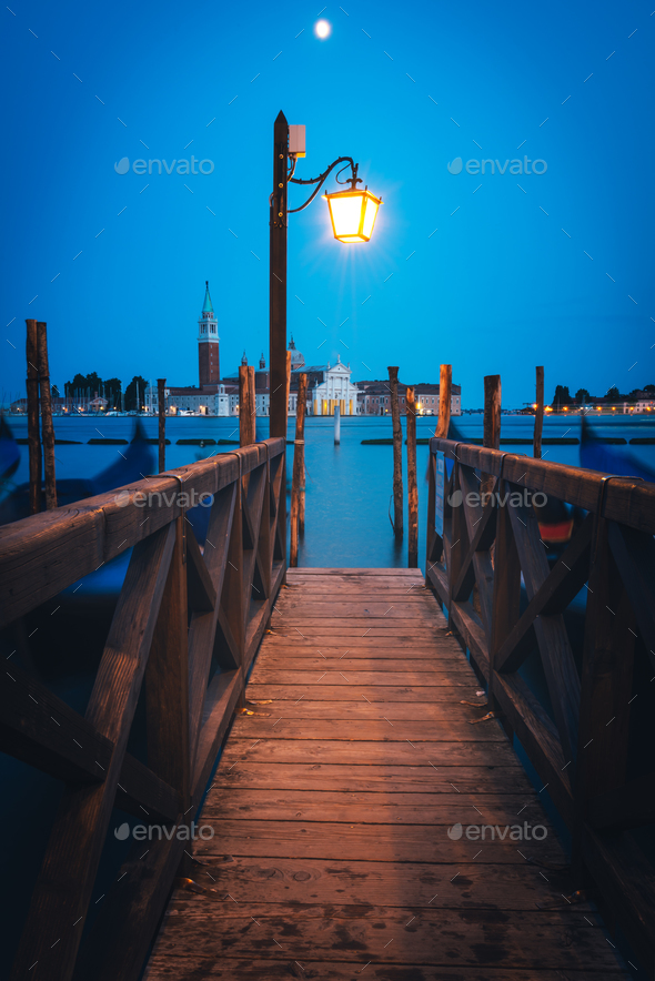 Colorful landscape with wooden pier - Stock Photo - Images
