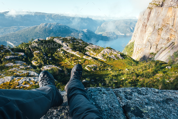 Misty morning on Preikestolen - Stock Photo - Images