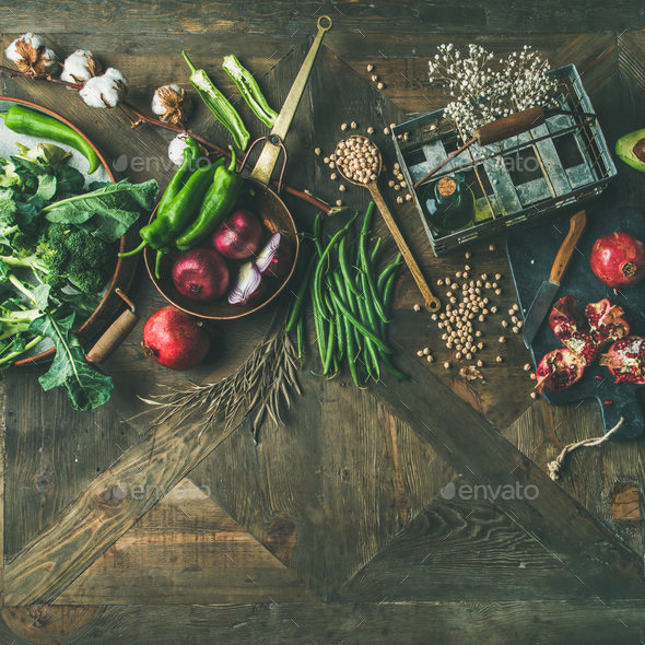 Winter vegetarian or vegan food cooking ingredients - Stock Photo - Images