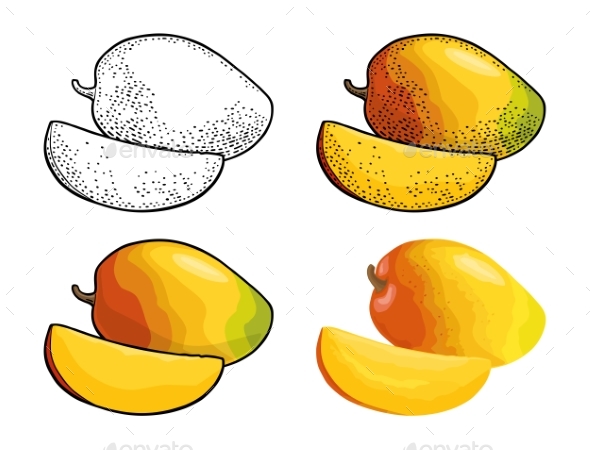 Whole and Slice Mango - Food Objects