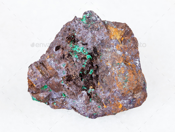 Cuprite and Malachite in Limonite stone on white - Stock Photo - Images