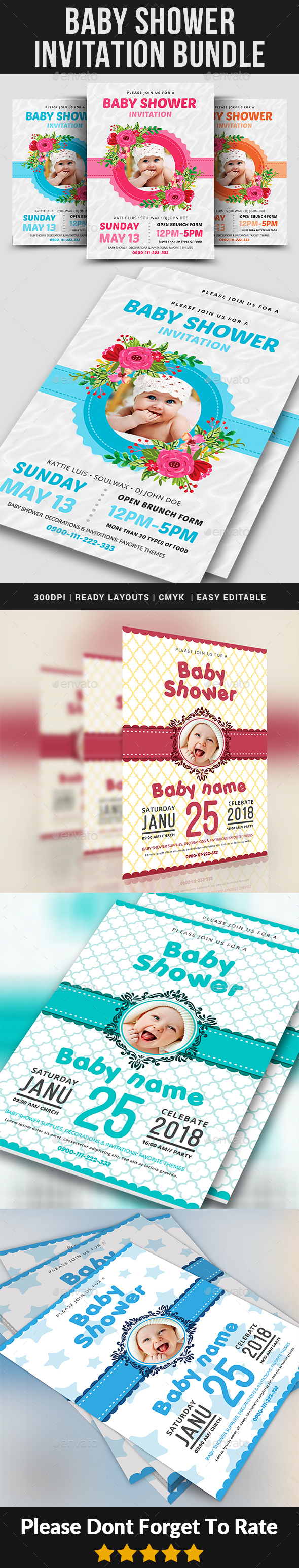 Baby Shower Invitation Bundle - Cards & Invites Print Templates