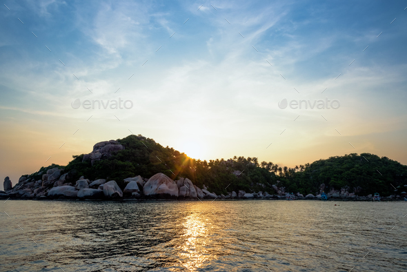 Sunset at Buddha Point in Ko Tao island - Stock Photo - Images