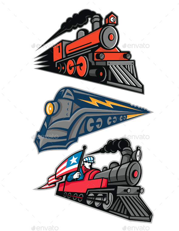 Vintage Steam Locomotive Mascot Collection - Travel Conceptual