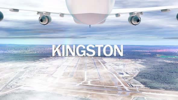 Commercial Airplane Over Clouds Arriving City Kingston