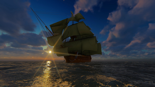 Large Sailing Ship At Sunset alt