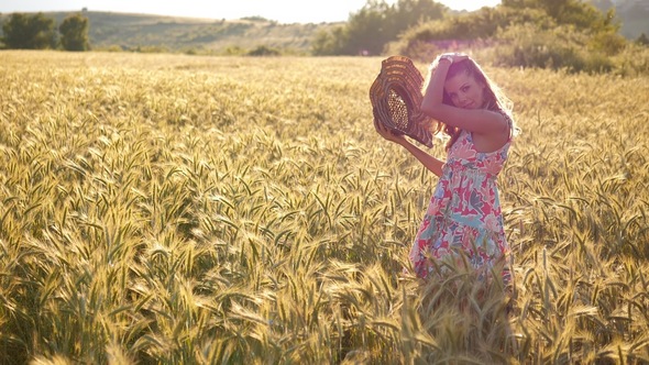 Charm Blond Girl in Wheat Field
